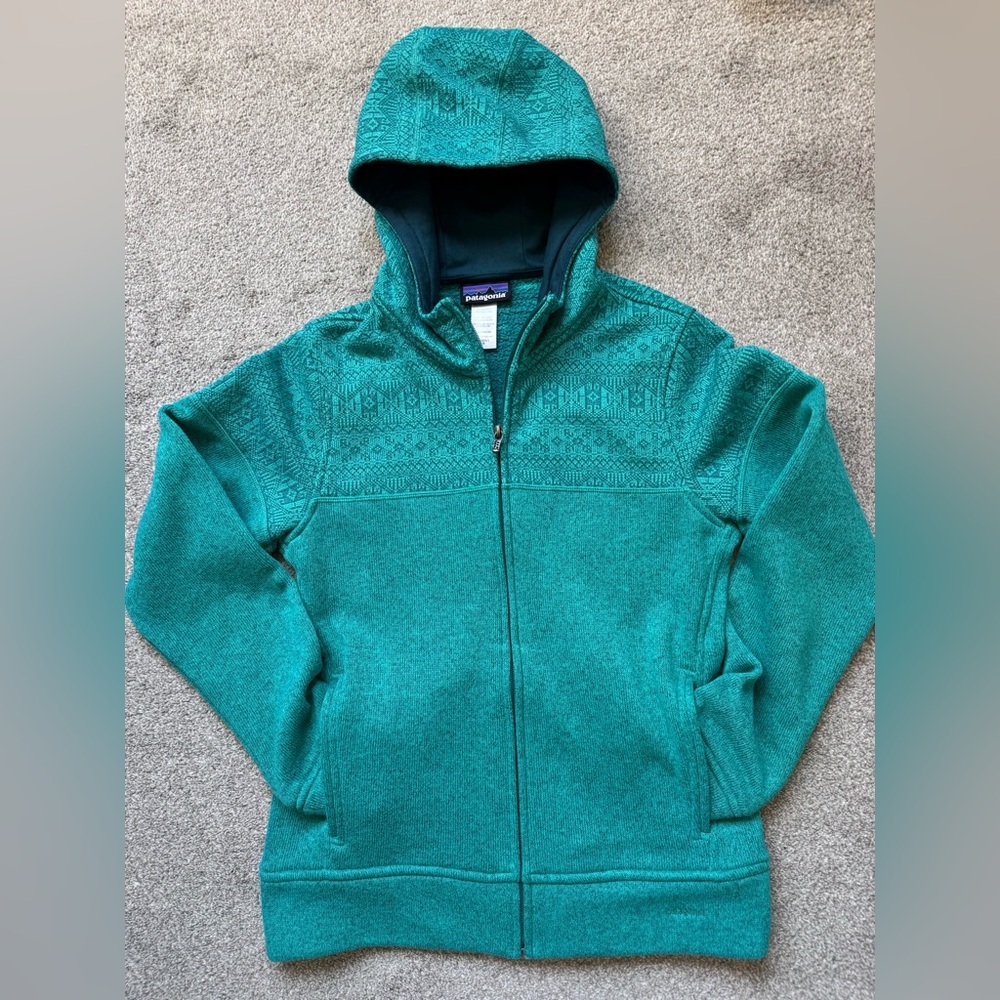 Women’s Patagonia Better Sweater Icelandic Hoodie Teal Green Size Medium - Picture 2 of 9